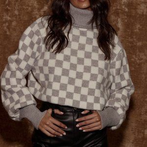 Grey checkered Turtleneck sweater